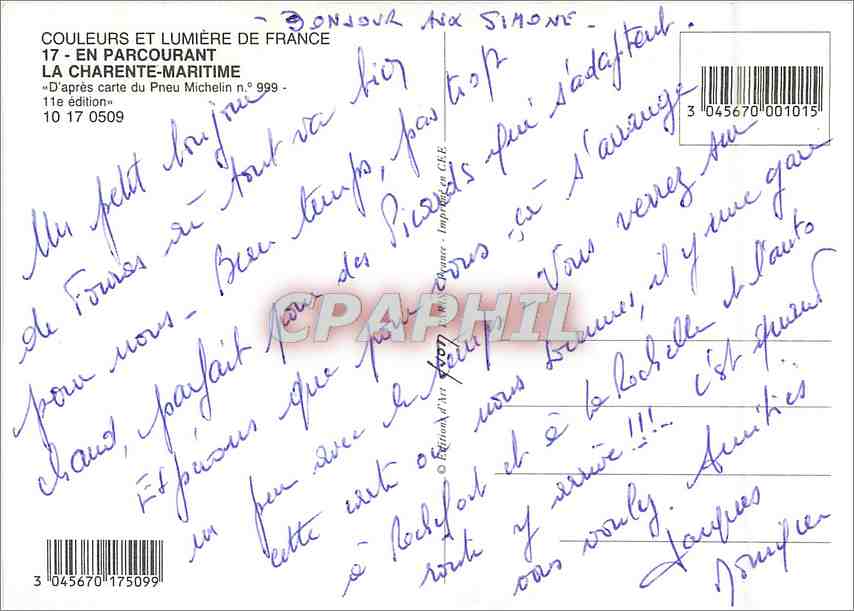 CPM La Charente Maritime d'Apres carte du Prieu Michelin  — Back