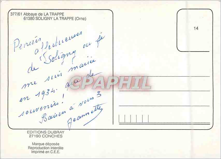 CPM Soligny La Trappe Orne  — Rückseite