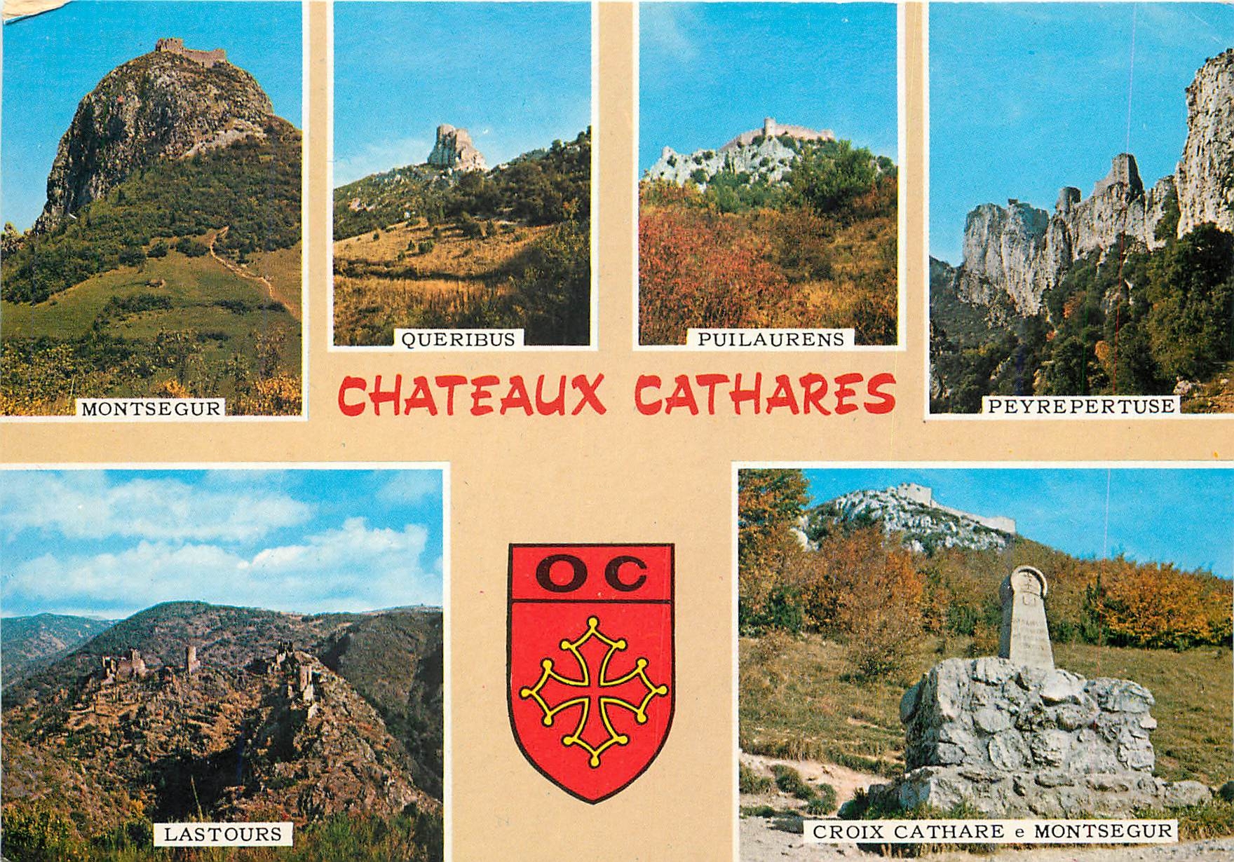 CPM Chateaux Cathares Montsegur Queribus Puilaurens Peyrepertuse Mastours Croix cathare