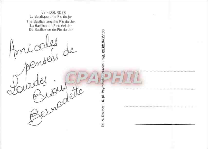 CPM Lourdes La Basilique et le Pic du Jer  — Verso