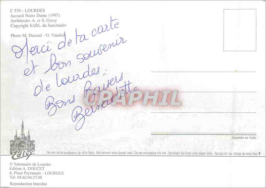 CPM Lourdes Accueil Notre Dame  — Verso