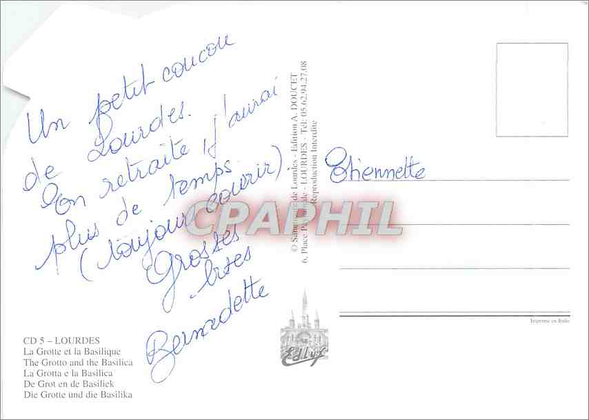 CPM Lourdes La Grotte et la Basilique  — Rückseite