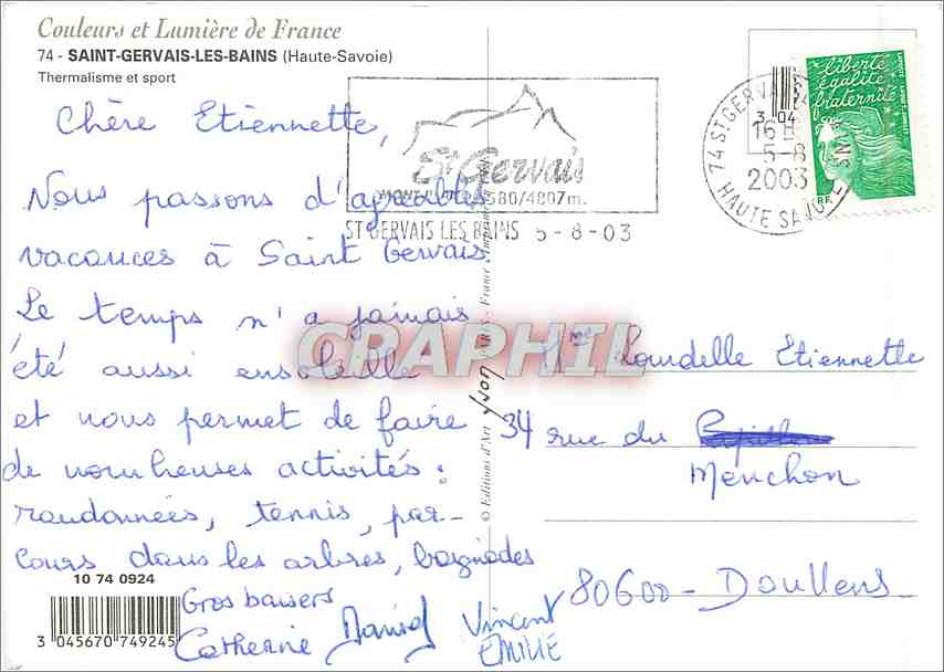 Saint-Gervais — vue panoramique avec montagne enneigée — Éditions de Vers 10 74 0924 — Achterkant