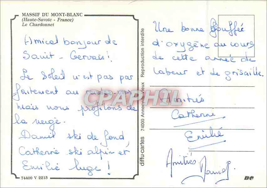 Chamonix Mont-Blanc — vue des montagnes enneigées — diffu-cartes 74000 V 2215 — Back
