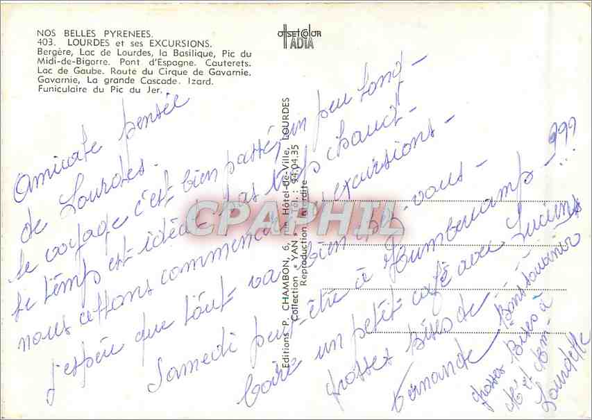 CPM Nos Belles Pyrenees Lourdes et ses Excursions  — Verso