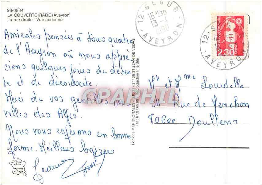 CPM La Couvertoirade Aveyron La rue droite Vue aerienne  — Rückseite