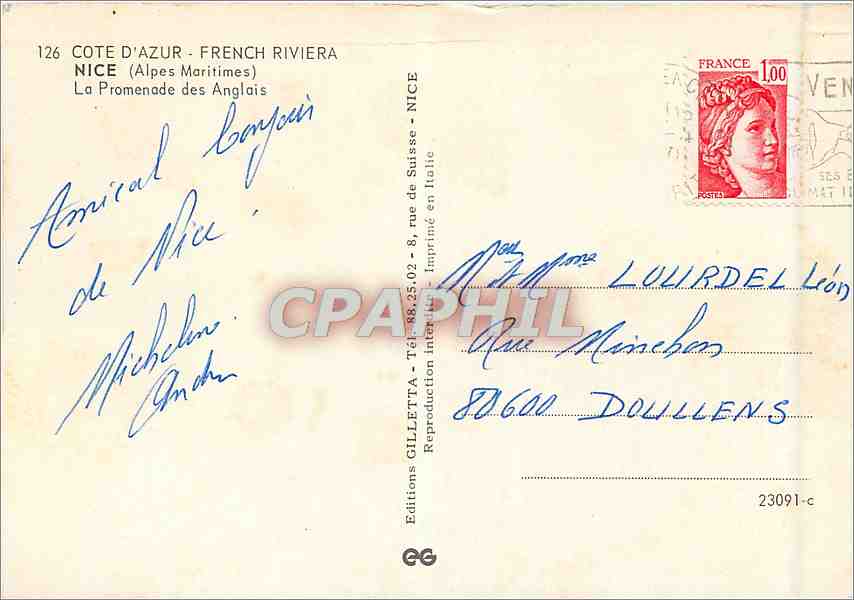 CPM Nice Alpes Maritimes La Promenade des Anglais  — Verso