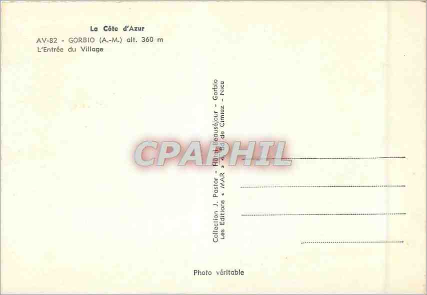 Gorbio — Entrée du Village — Les Editions J. Pastor, Gorbio - Cimiez - Nice — Rückseite