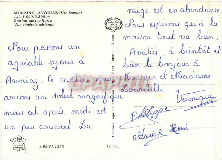 Avoriaz — vue aérienne — Combitier Imprimeur — Rückseite