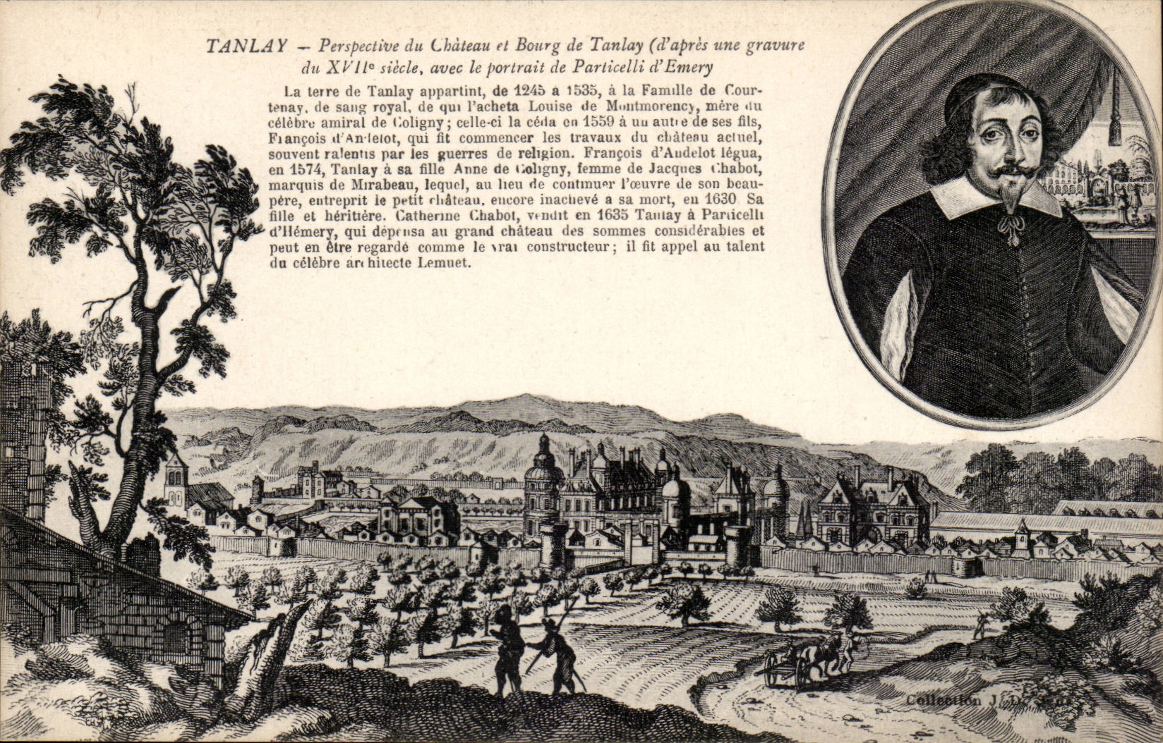 Tanlay CPA Perspective du chateau et Bourg de Tanlay portrait Particelli d'Emery
