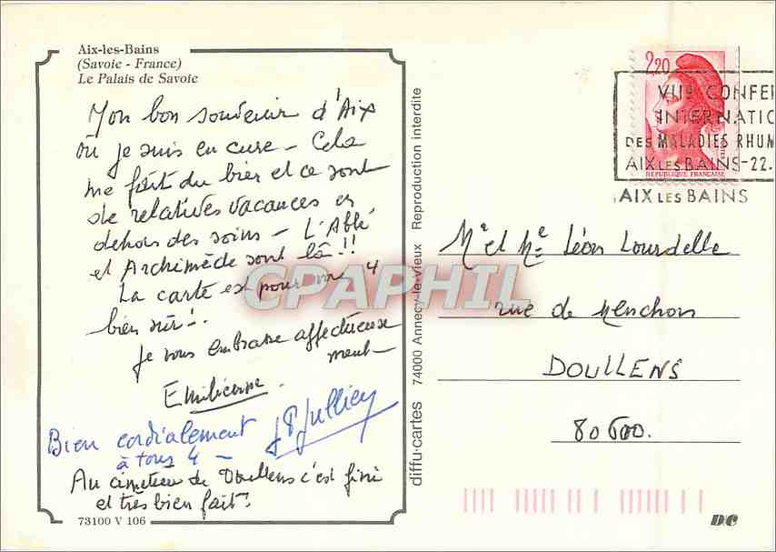 CPM Aix les Bains (Savoie) France le palais de Savoie — Rückseite