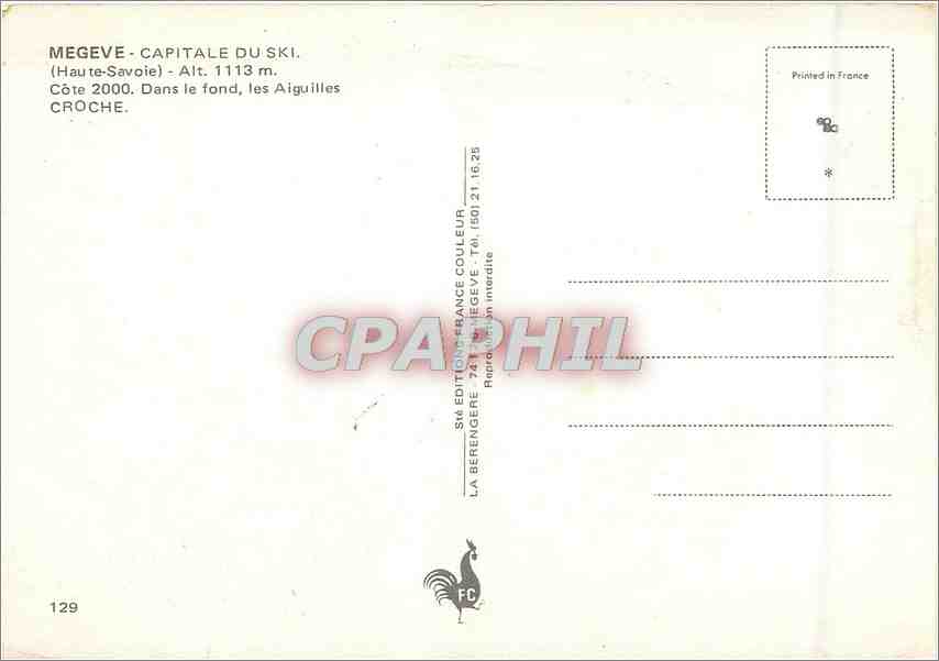 Mégeve - Capitale du Ski — Haute-Savoie — Édition France Couleur, n°129 — Rückseite