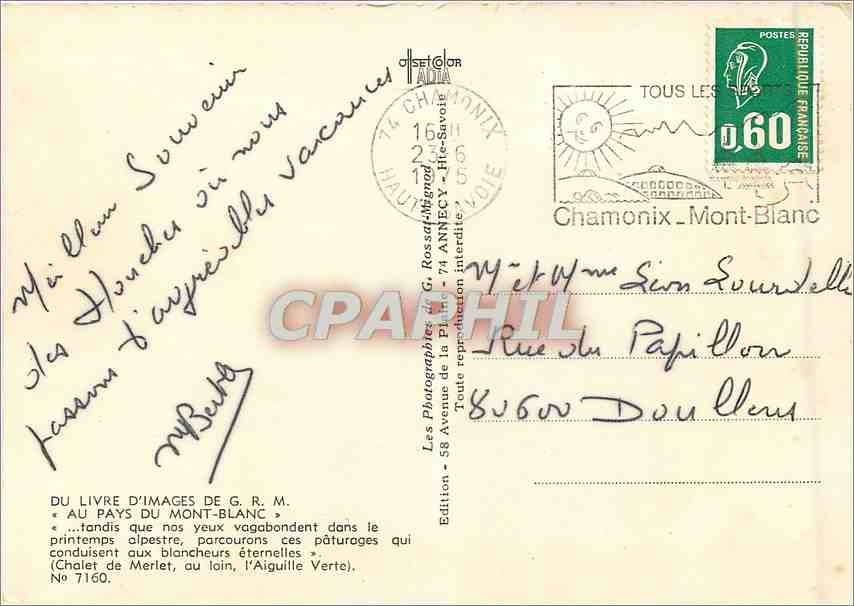 CPM Du Livre d'Images De G R M Au pays du Mont Blanc — Verso