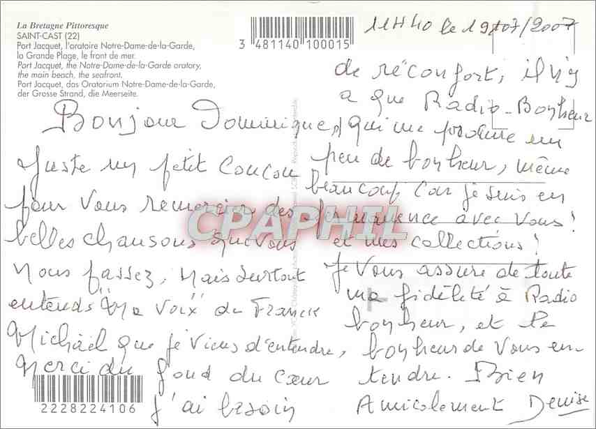 CPM La Bretagne Pittoresque Saint Cast Port Jacquet l'oratoire N D de la Garde — Rückseite