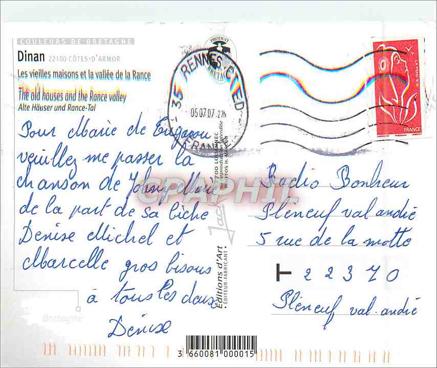 CPM Dinan Les Vieilles maisons et la vallee de la Rance Dauphin — Verso