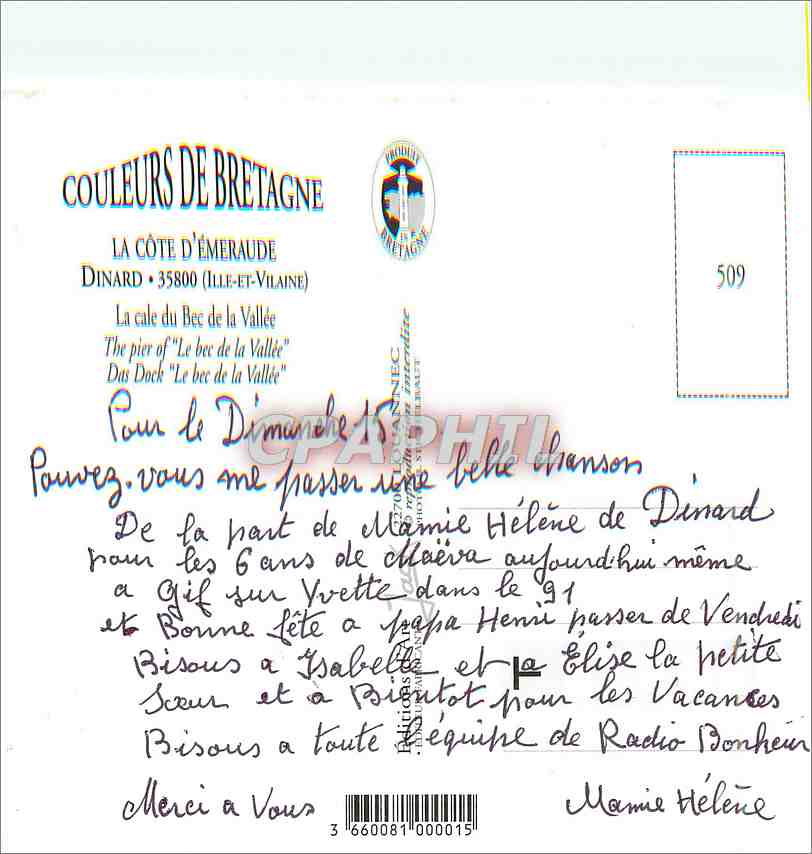 CPM Couleurs de Bretagne La Cote d'Emeraude Dinard (Ille et Vilaine) la Cale du Bec de la Vallee — Rückseite