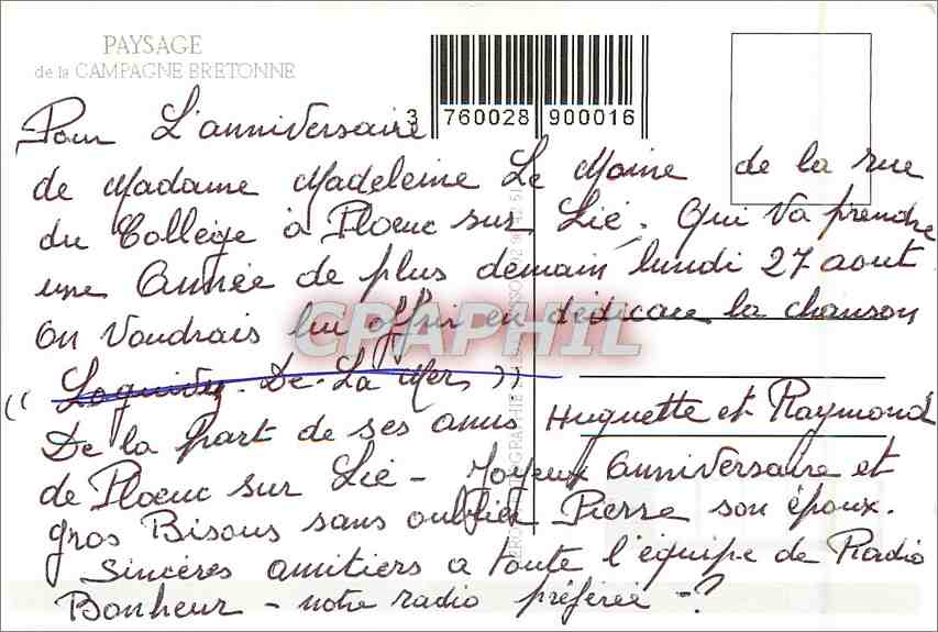 CPM Paysage de la campagne Bretonne — Rückseite