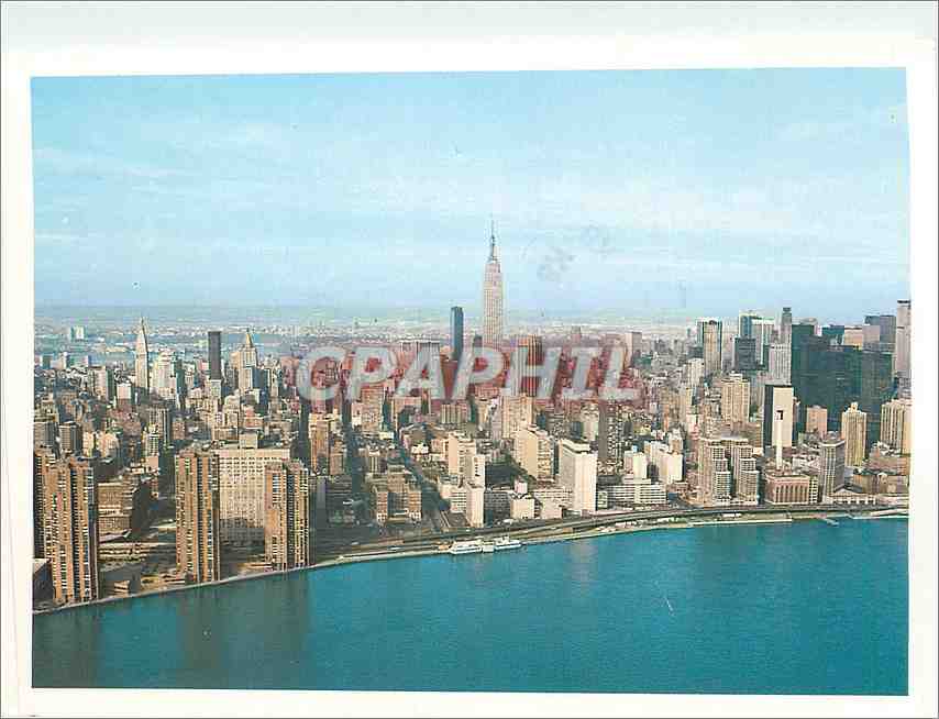 CPM Aerial view Mid Manhattsan with East in Foreground New York City
