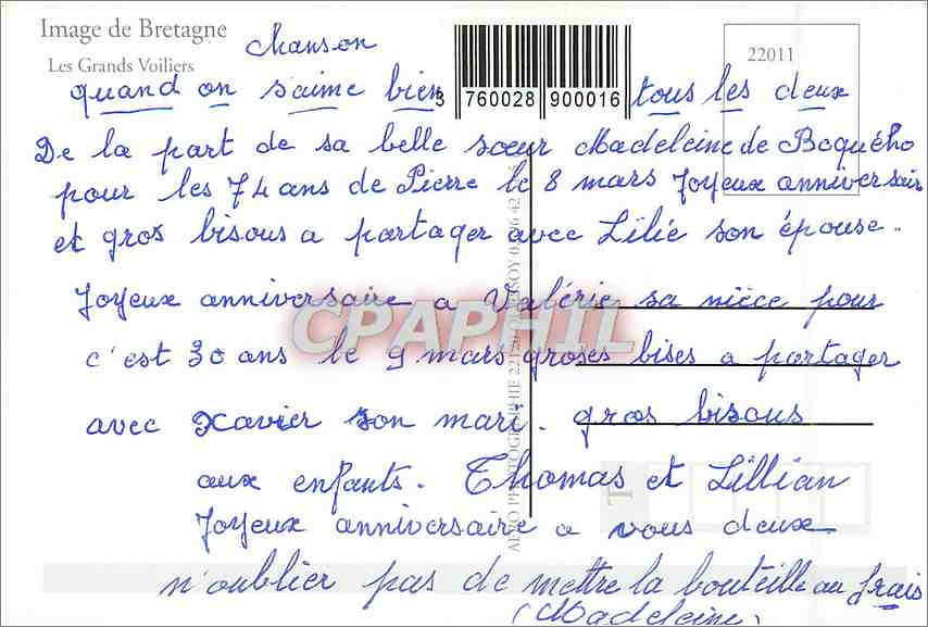CPM Image de Bretagne les grands Voiliers — Rückseite