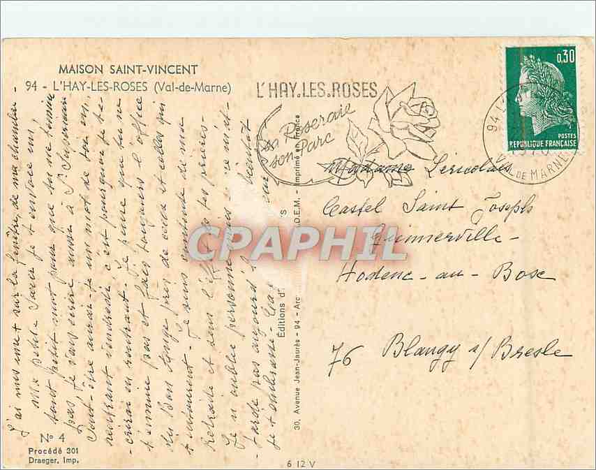 CPM Maison Saint Vincent L'Hay les Roses (Val de Marne) — Rückseite