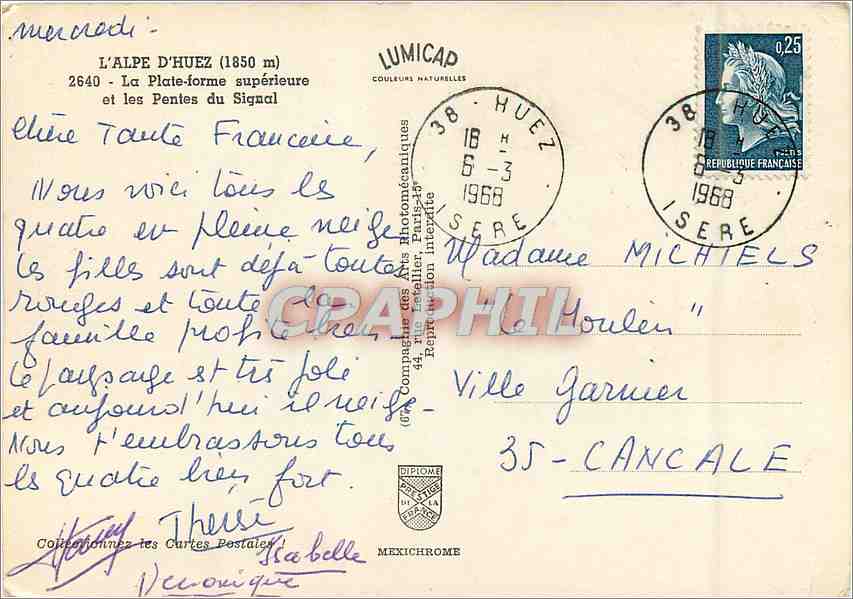 CPM L'Alpe d'Huez (1850 m) La Plate Forme superieure et les Pentes du Signal — Rückseite