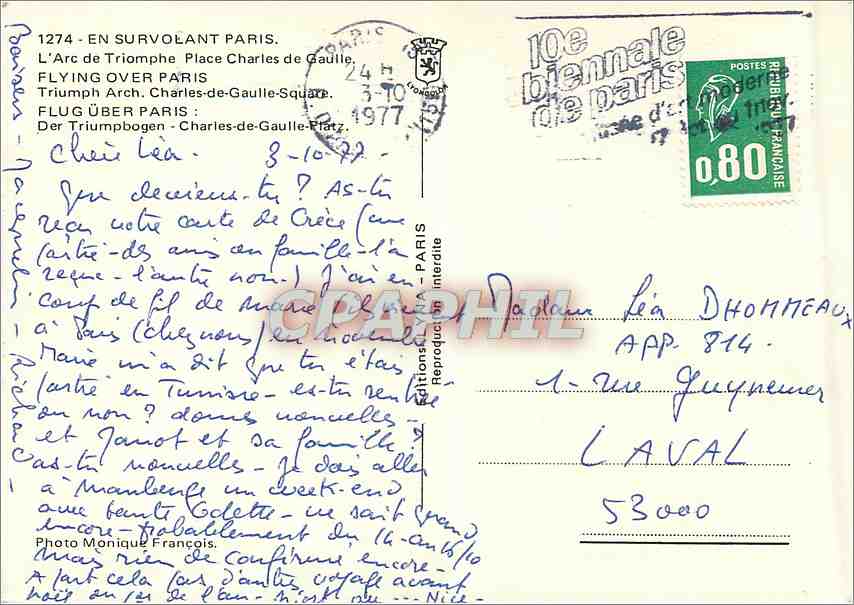 CPM En Survolant Paris L'Arc de Triomphe Place Charles de Gaulle — Verso