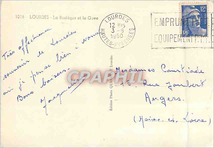 CPM Lourdes La Basilique et le Gave — Verso