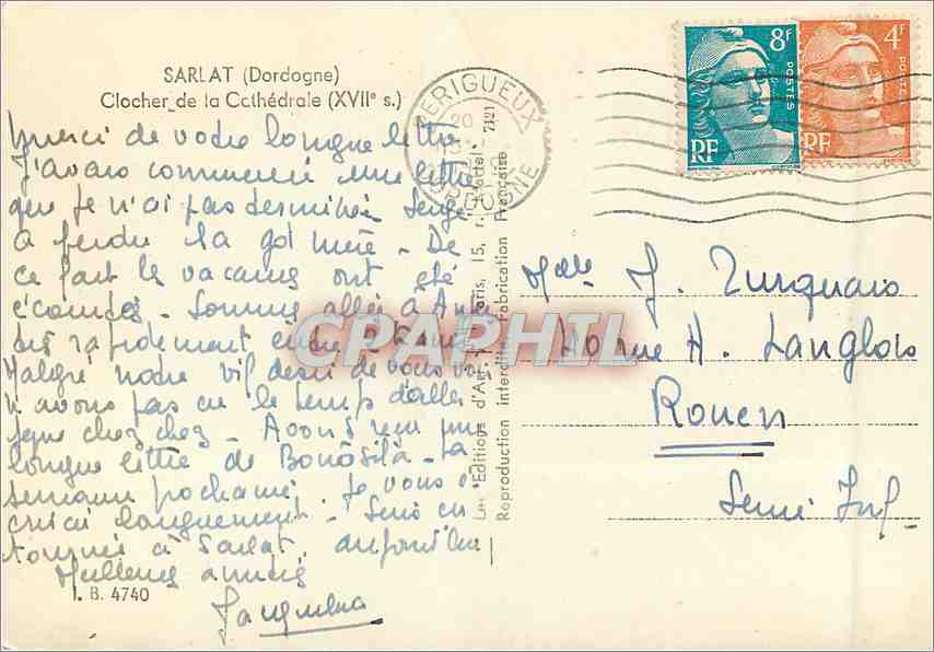 Clocher de la cathédrale — XVIIe s. — Éditions d'Art, reproduction n° B. 4740 — Reverso