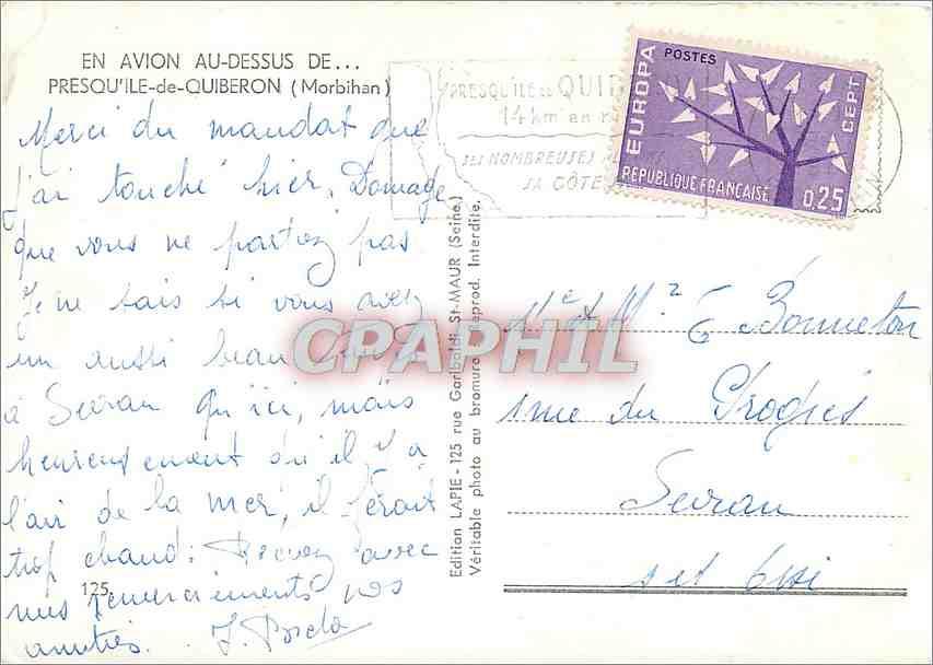 Presqu'île de Quiberon — Bretagne — Édition LAPIE — Rückseite