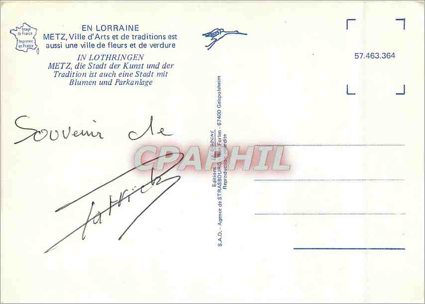 CPM En Lorraine Metz Ville d'Arts et de Traditions est aussi une ville de fleurs et de Verdure — Rückseite