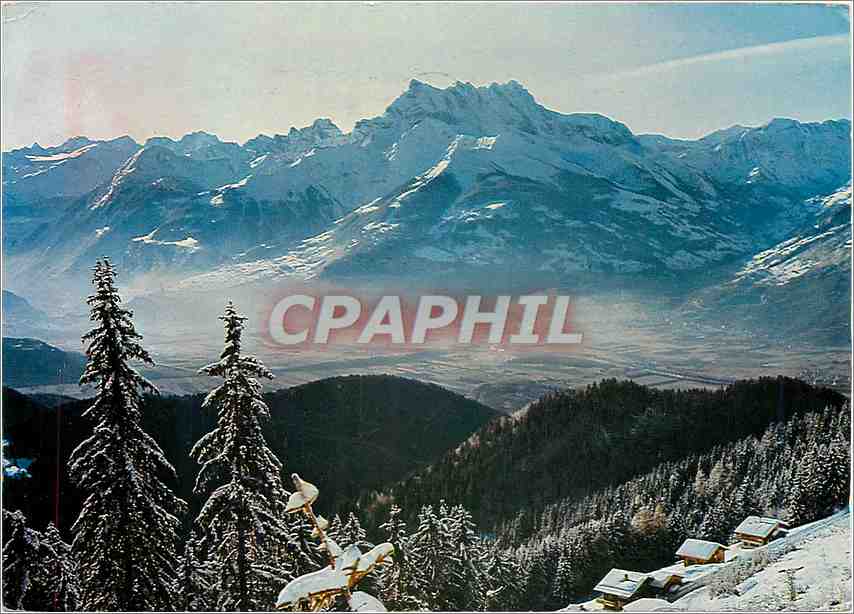 CPM Leysin la Plaine du Rhone les Dents du Midi et le massif du Trient