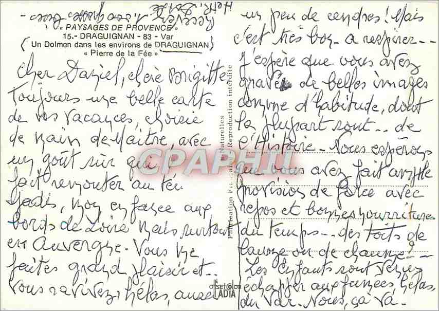 Dolmen dans les environs de Draguignan — Provence — éditeur CPAPHIL, n°15 — Rückseite