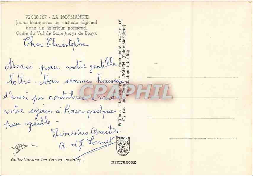 CPM La Normandie Jeune bourgoise en costume regional dans un interieur normand — Rückseite