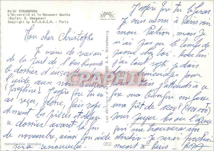 CPM Strasbourg L'Universite et le Monument Goethe — Verso