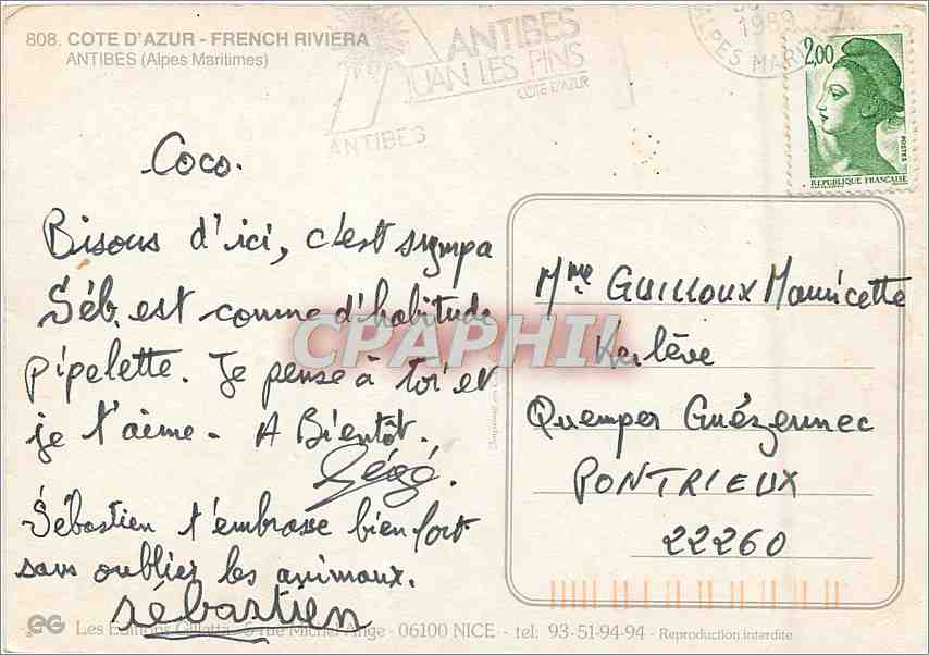 CPM Cote d'Azur French Riviera Antibes (Alpes Maritimes) — Rückseite