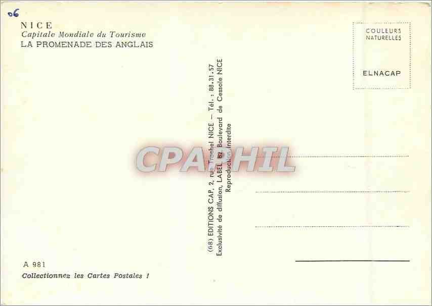 CPM Nice Capitale Mondiale du Tourisme La Promenade des Anglais — Rückseite