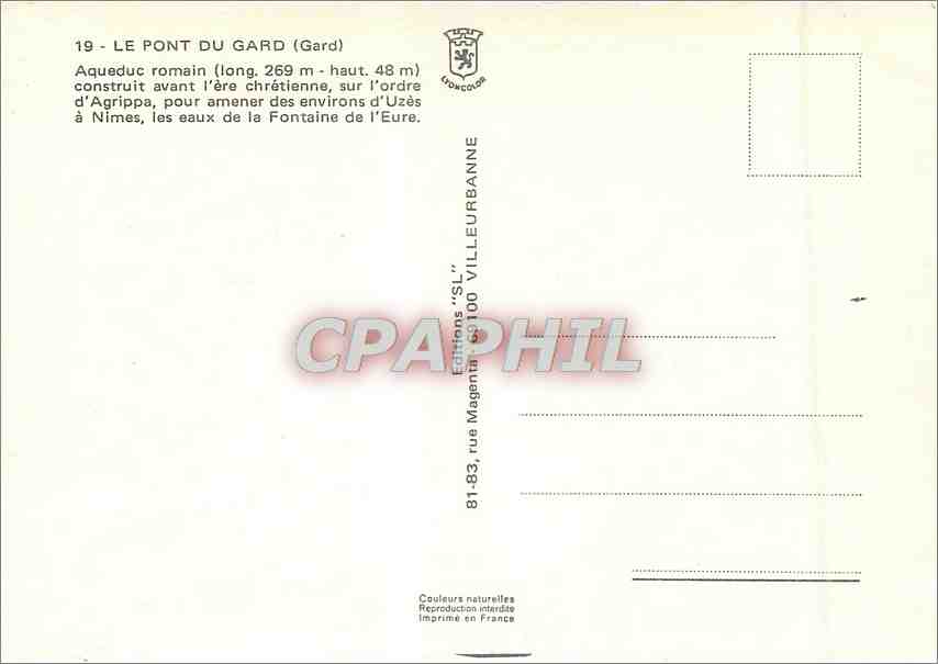 CPM Le Pont du Gard (Gard) Aqueduc romain (long 269 m haut 48 m) — Rückseite