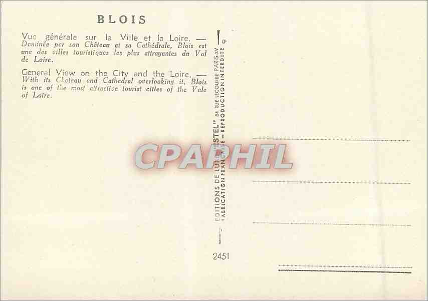 CPM Blois Vue generale sur la ville et la Loire — Verso