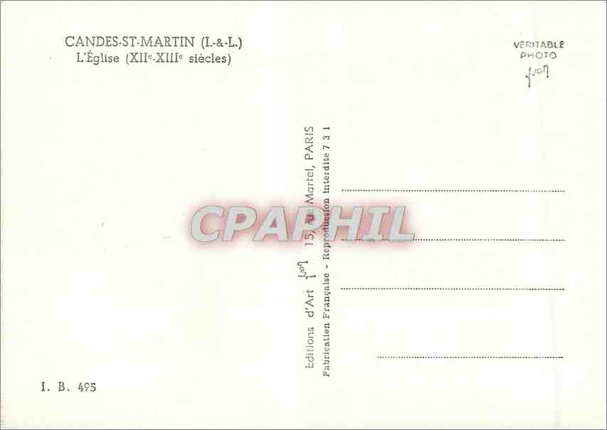 CPM Candes St Martin (I et L) L'Eglise (XII XIIe s) — Rückseite