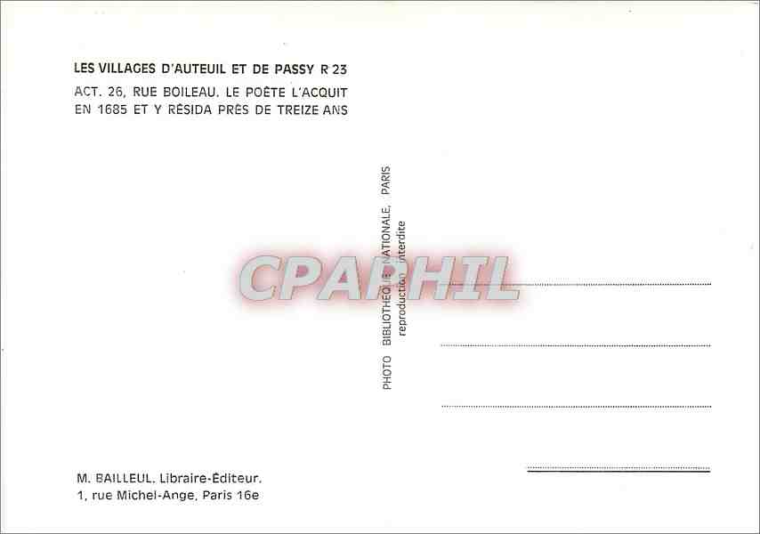 CPM Les Villages d'Auteuil et de Passy Maison de Boileau — Rückseite