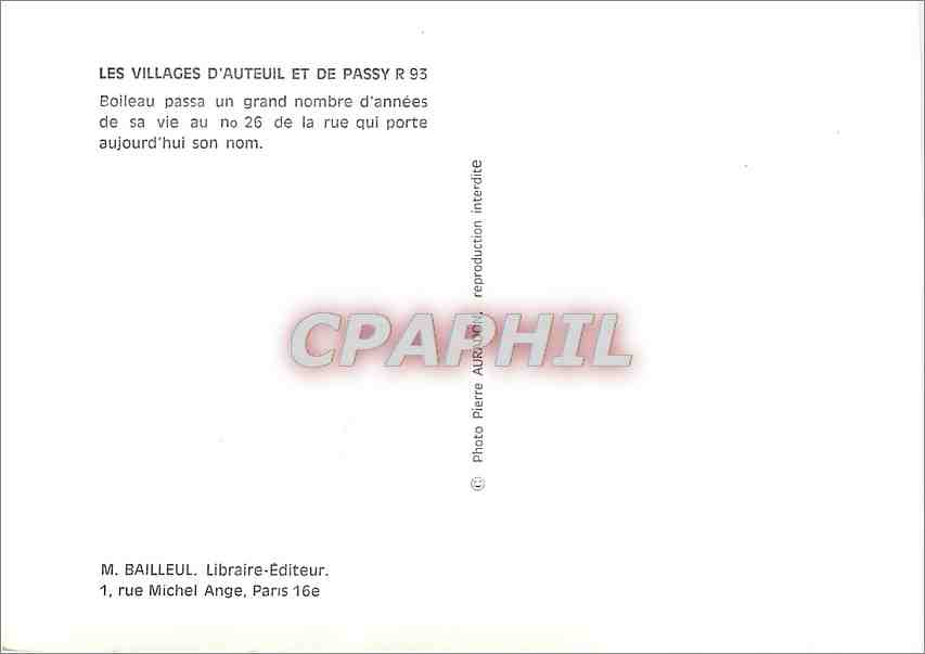 CPM Les Villages d'Auteuil et de Passy Boileau passa un grand nombre d'annees de sa vie au no  26 de — Rückseite