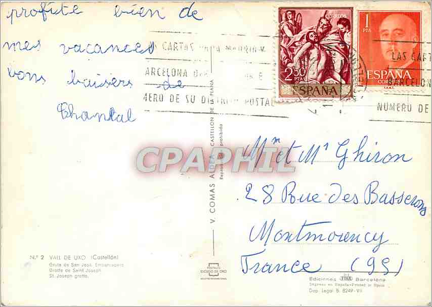 CPM Vall de Uxo Costellon Grotte de Saint Joseph — Back