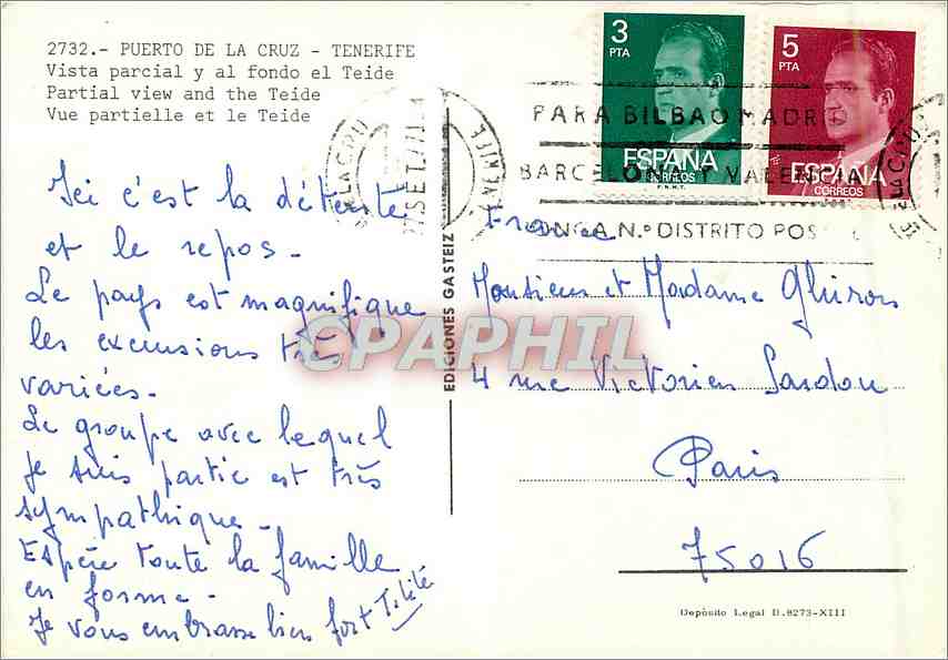 CPM Puerto de la Cruz Tenerife Vue partielle et la Teide — Rückseite