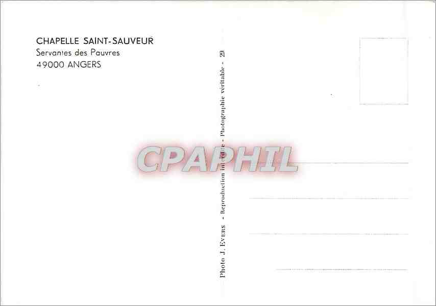 CPM Chapelle Saint Sauveur Servantes des Pauvres Angers — Rückseite