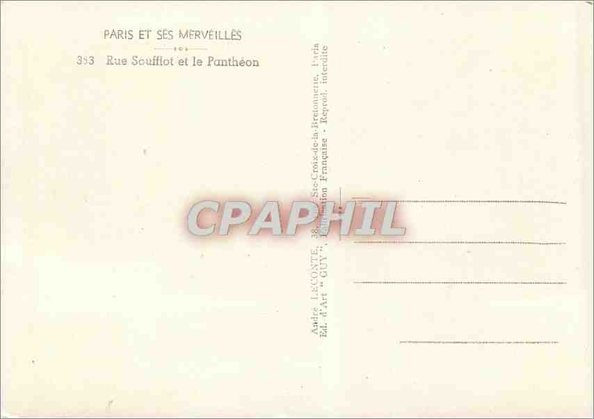 CPM Paris et ses Merveille Rue souffot et le Pantheon — Rückseite