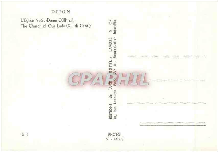 CPM Dijon L'Eglise N D (XIIIe s) — Verso