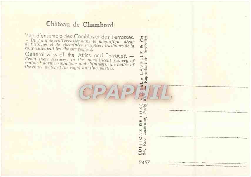 CPM Chateaux de Chambord Vue d'ensemble des Combles et des Terrasses — Verso