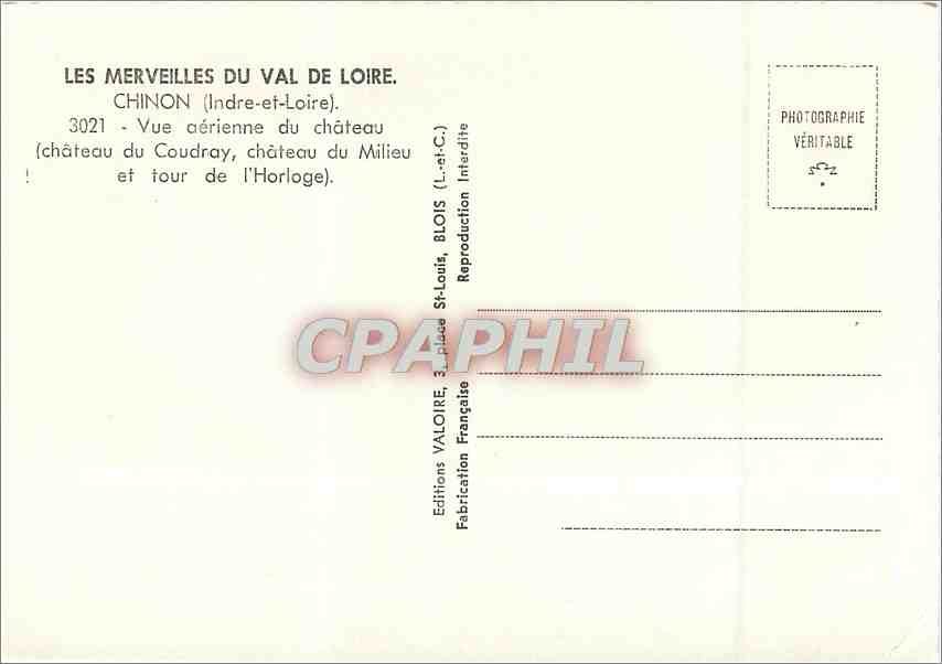 CPM Les Merveilles du Val du Loire Chinon (Indre et Loire) Vue aerienne du Chateau — Rückseite
