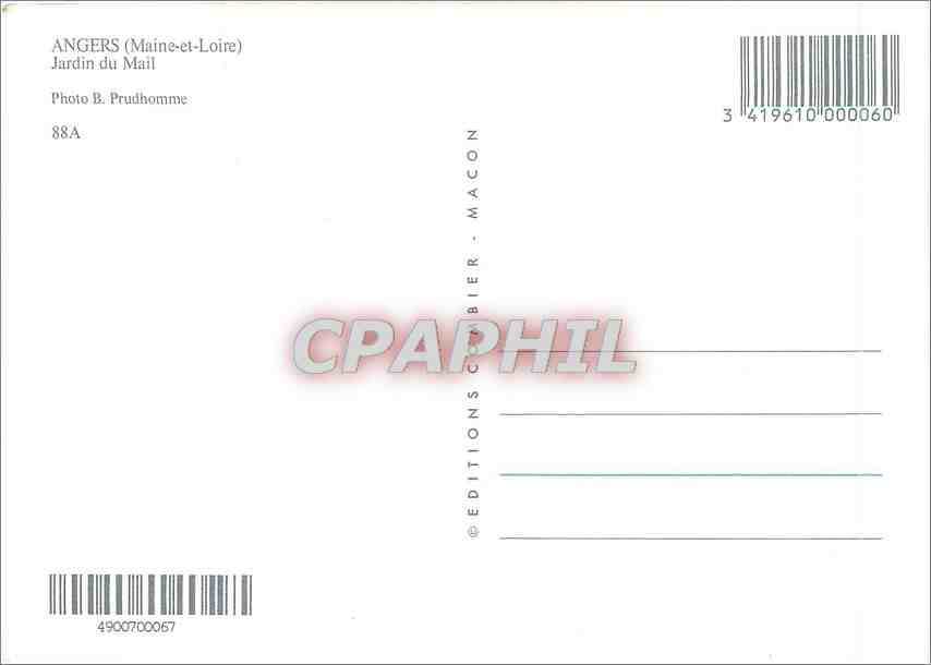 CPM Angers (Maine et Loire) Jardin du Mail — Rückseite
