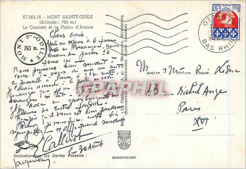 CPM Mont Sainte Odile (Alt 763 m) Le Couvent et la Plaine d'Alsace — Verso